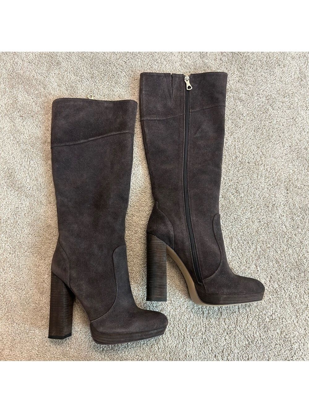 BCBGmaxazria Charlize dark chocolate brown suede knee high boots chunky heel 9